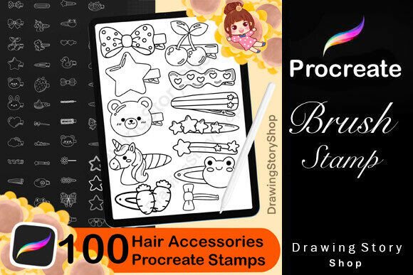 100 Procreate Hair Accessories Stamps