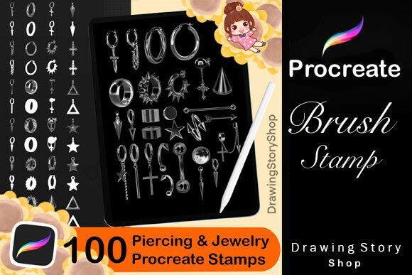 100 Procreate Piercing Jewelry Stamps for iPad