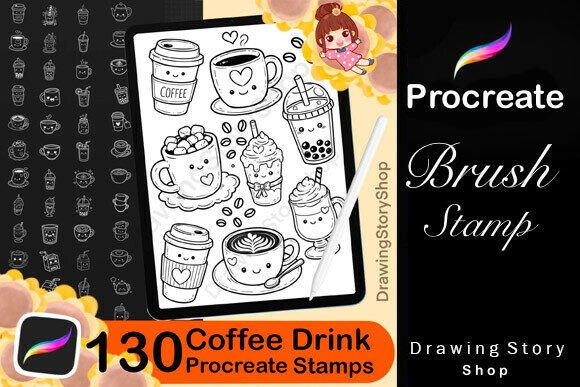 130 Kawaii Coffee Drink Procreate Stamps: A Creative Digital Artist’s Dream Come True