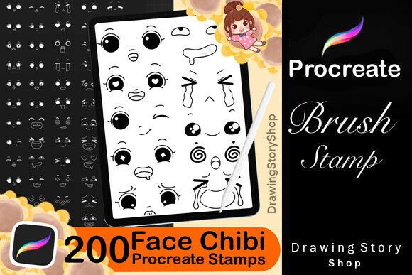 200 Procreate Kawaii Faces Stamps – A Must-Have Toolkit for Digital Artists
