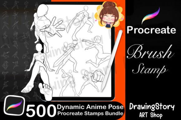 500 Dynamic Anime Pose Stamps for Procreate