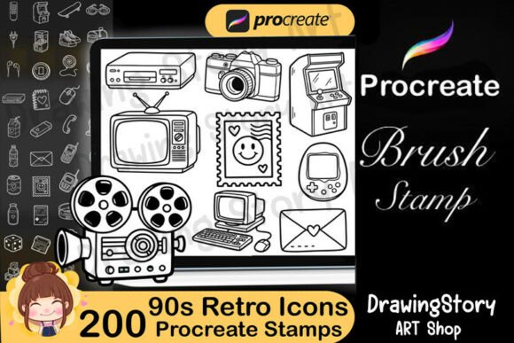 90s Retro Everyday Icons Procreate Stamp: A Practical Tool for Creative Workflow Enhancement