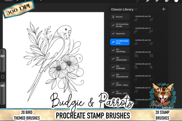 Budgie Parrot Procreate Stamp Brushes: Minimalist Bird Art Made Simple