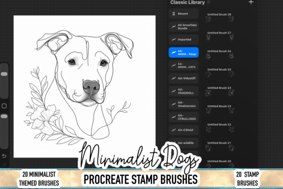Elegant Pet Illustrations with Minimalist Dog Procreate Stamp Brushes