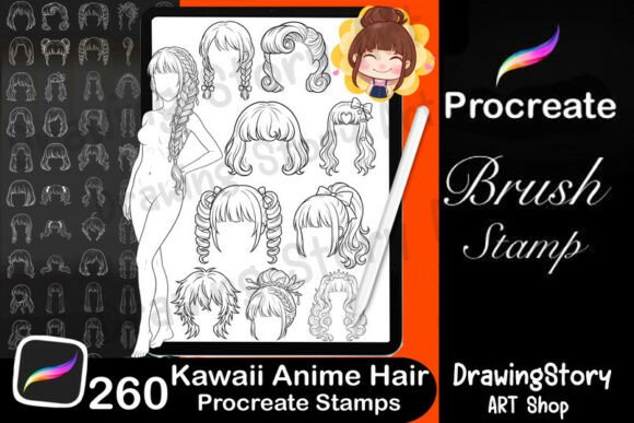 Unlock Your Creativity with 260 Kawaii Anime Hair Stamps for Procreate