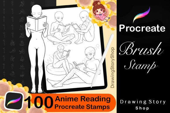 Unlocking Creativity with 100 Anime Reading Poses Procreate Stamps