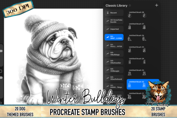 Winter Bulldog Procreate Stamp Brushes